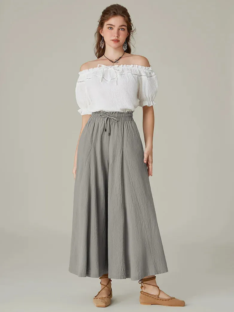 Women Cotton Renaissance Drawstring Palazzo Pants with Pocket