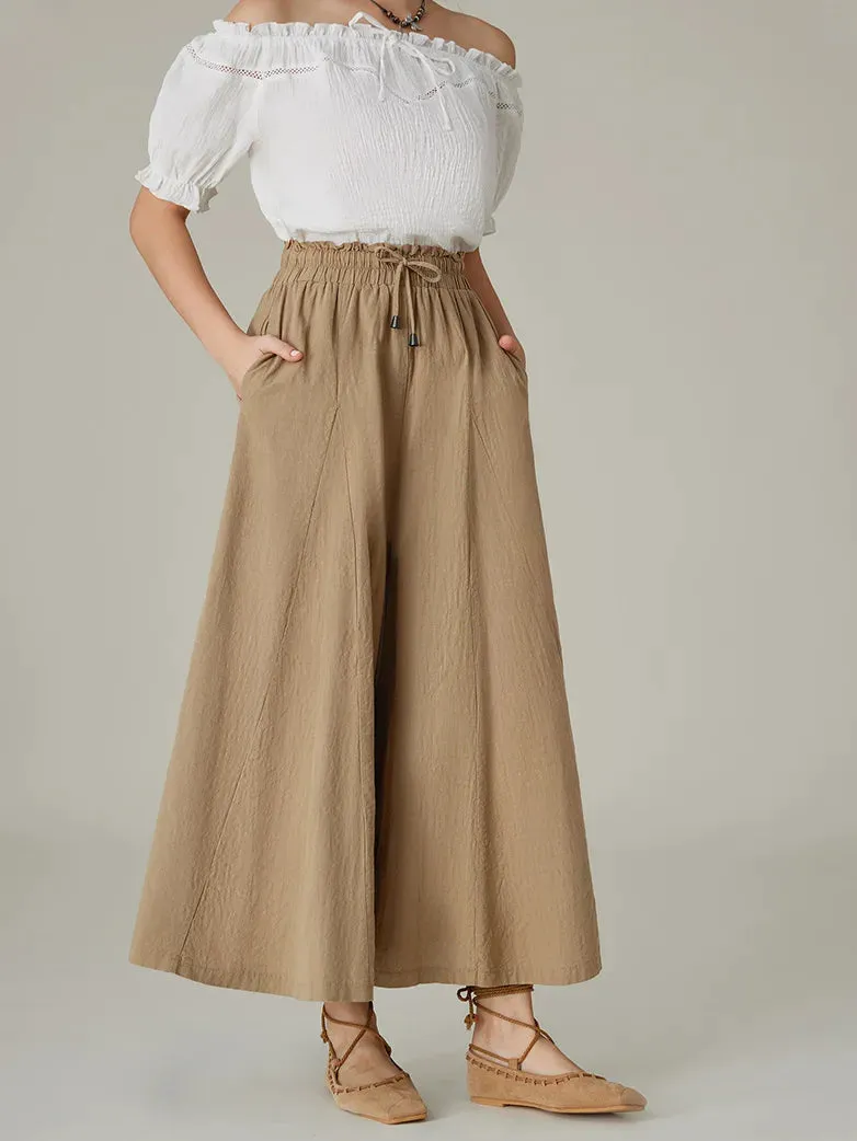 Women Cotton Renaissance Drawstring Palazzo Pants with Pocket