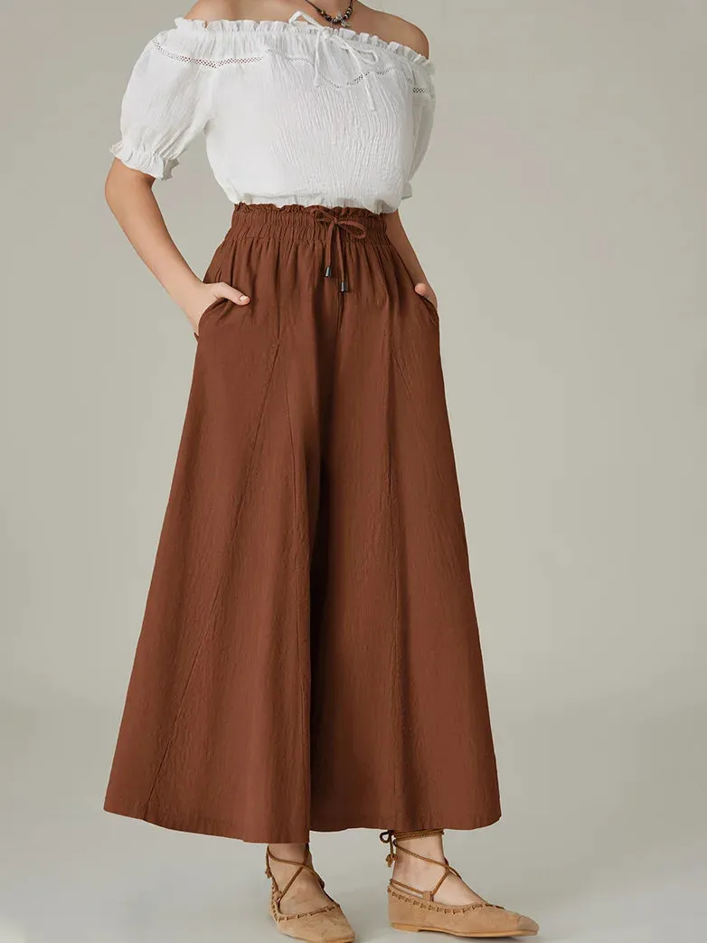 Women Cotton Renaissance Drawstring Palazzo Pants with Pocket