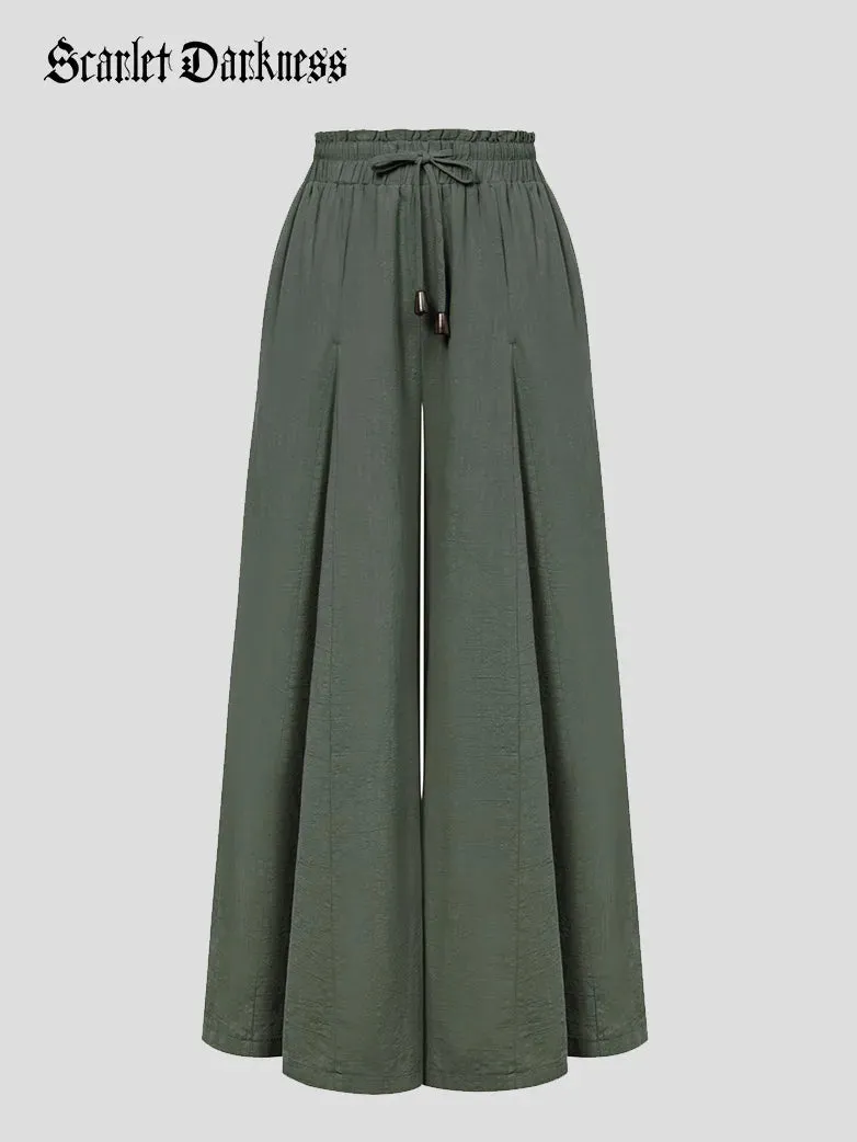 Women Cotton Renaissance Drawstring Palazzo Pants with Pocket