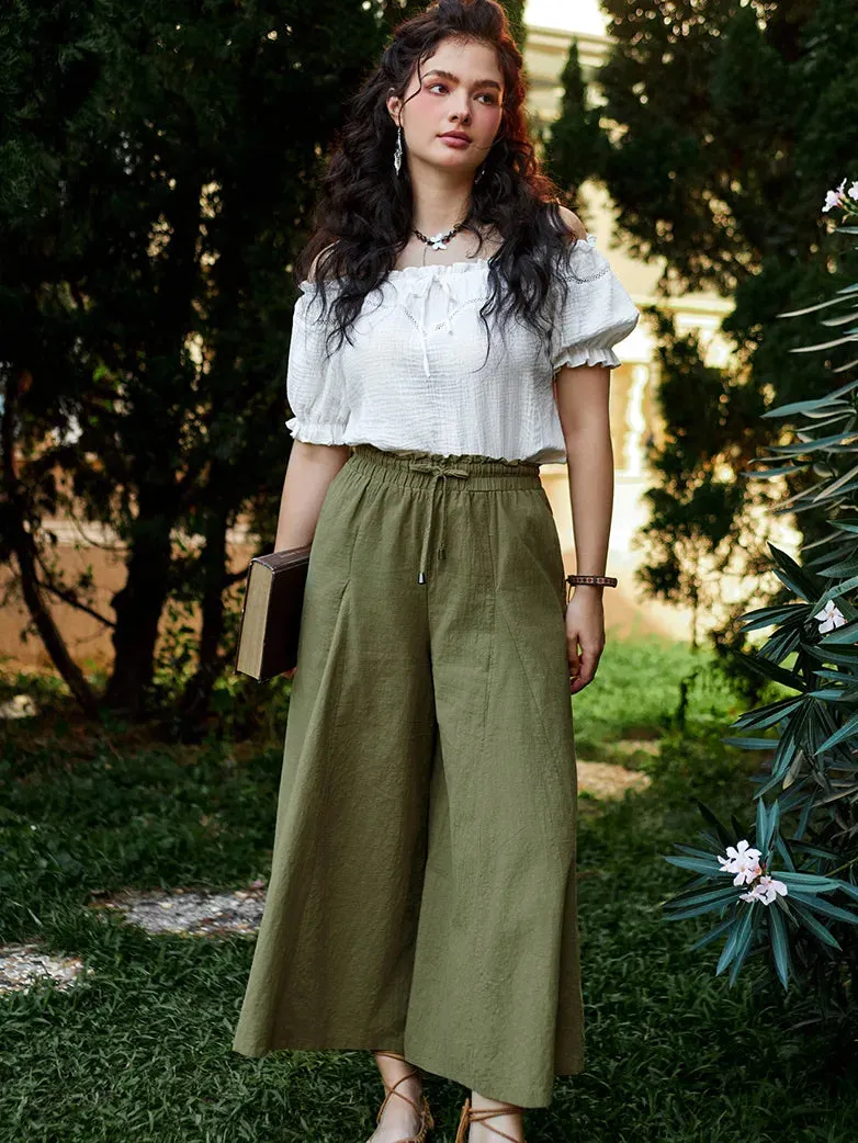 Women Cotton Renaissance Drawstring Palazzo Pants with Pocket