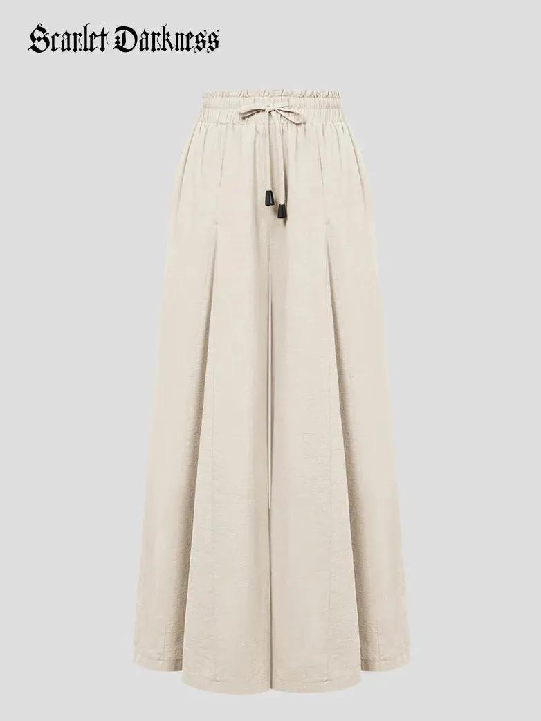 Women Cotton Renaissance Drawstring Palazzo Pants with Pocket