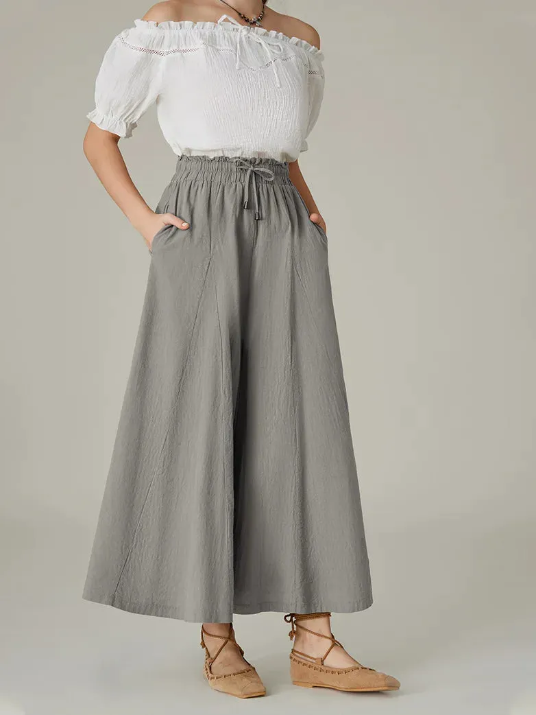 Women Cotton Renaissance Drawstring Palazzo Pants with Pocket