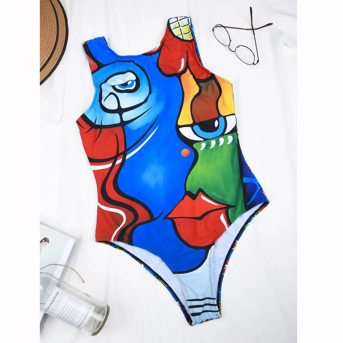 Women One Piece Stylish Cartoon Print Design Backless Swimsuit