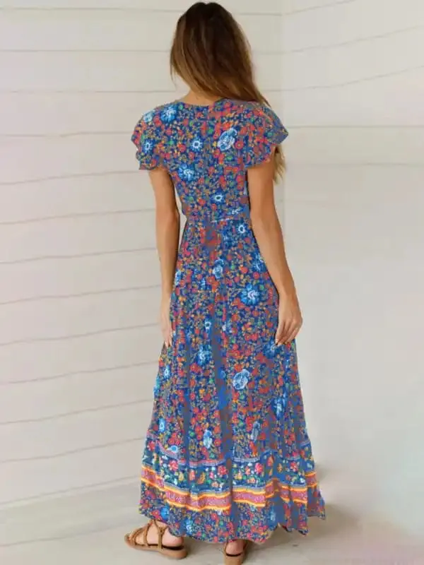 Women’s Bohemian Print Wrap Maxi Dress